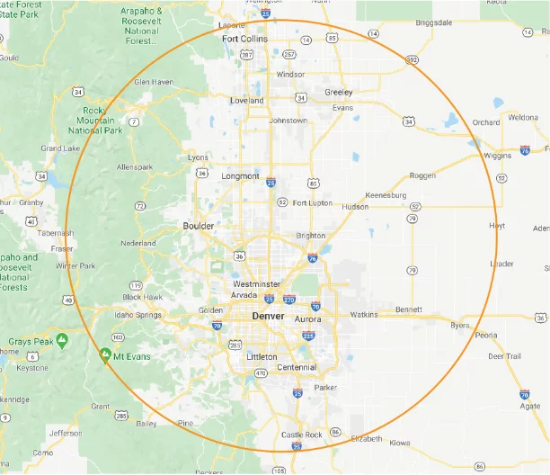 WestPro's service area map. WestPro services Colorado's front range