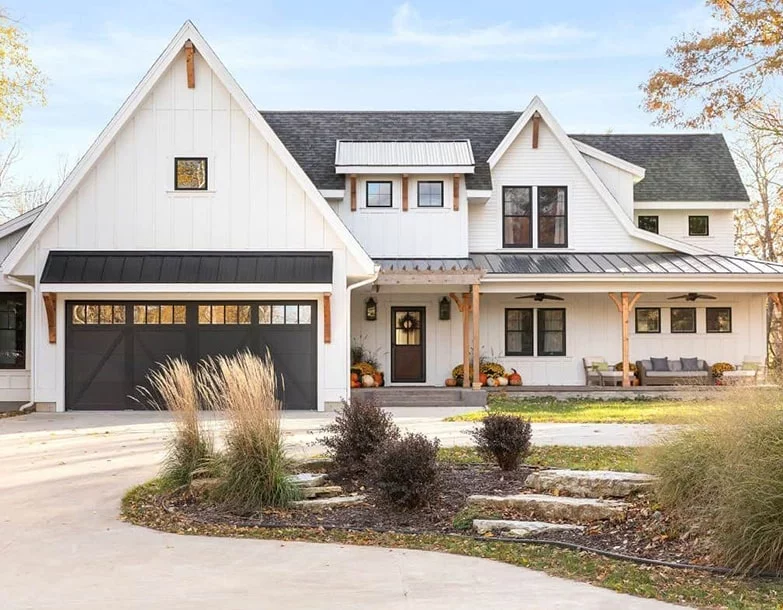 White Colorado home with black roofing.