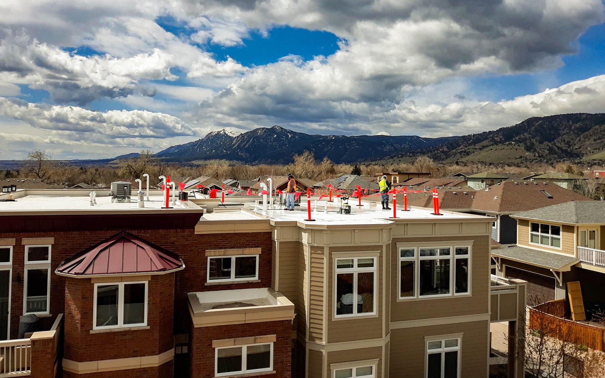 WestPro contractors work on a commercial roof in Colorado